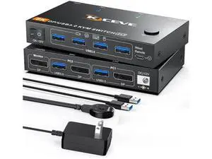 2 Port DP 2.1 KVM Switch 8K@60Hz 4K@144Hz, USB 3.0 DisplayPort KVM Switcher for 2 PCs Share 1 Monitor Keyboard Mouse, Wired Remote & Power Adapter Included 2 Port DP 2.1 KVM Switch 8K@60Hz 4K@144Hz, USB 3.0 DisplayPort KVM Switcher for 2 PCs Share 1 Monitor Keyboard Mouse, Wired Remote & Power Adapter Included
