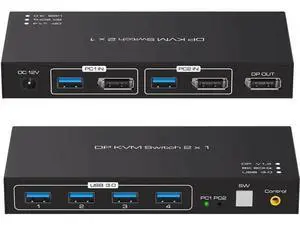 2-Port DP 1.4 KVM Switch 2 In 1 Out, 8K@60Hz, 4 USB3.0 Ports, Wired Controller Included 2-Port DP 1.4 KVM Switch 2 In 1 Out, 8K@60Hz, 4 USB3.0 Ports, Wired Controller Included