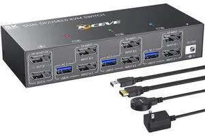 3-Port Dual Monitor DP USB 3.0 KVM Switch 4K@144Hz, 4 USB3.0 Ports, Wired Remote & Power Adapter Included for 3 PCs Sharing 2 Monitors 3-Port Dual Monitor DP USB 3.0 KVM Switch 4K@144Hz, 4 USB3.0 Ports, Wired Remote & Power Adapter Included for 3 PCs Sharing 2 Monitors