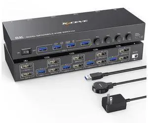 4-Port Dual Monitor DP USB 3.0 KVM Switch 4K@60Hz, 4 DP PCs Share 2 DP Monitors, Keyboard & Mouse 4-Port Dual Monitor DP USB 3.0 KVM Switch 4K@60Hz, 4 DP PCs Share 2 DP Monitors, Keyboard & Mouse