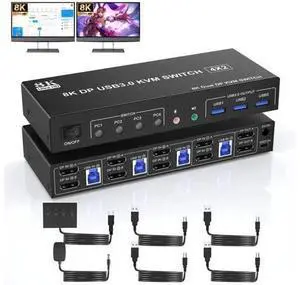 4-Port Dual Monitor DP USB3.0 KVM Switch 8K@60Hz, 4 PCs Share 2 Displays, Audio Output & 3 USB3.0 Ports 4-Port Dual Monitor DP USB3.0 KVM Switch 8K@60Hz, 4 PCs Share 2 Displays, Audio Output & 3 USB3.0 Ports