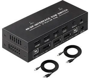 2-Port 2 In 1 Out DP 1.2 DisplayPort KVM Switch, 4K@60Hz, 2 PCs Share One Monitor, Keyboard & Mouse, Built-in 4 USB 2.0 Ports, Includes 2pcs 1.5m/5ft USB KVM Cables 2-Port 2 In 1 Out DP 1.2 DisplayPort KVM Switch, 4K@60Hz, 2 PCs Share One Monitor, Keyboard & Mouse, Built-in 4 USB 2.0 Ports, Includes 2pcs 1.5m/5ft USB KVM Cables