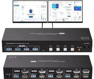 4 Port Dual Monitor HDMI+DP KVM Switch, 4K@60Hz 2K@120Hz USB3.0 KVM Switcher with Remote, USB3.0 Cables & Power Adapter for 4 PCs Share 2 Displays & 4 USB 3.0 Devices 4 Port Dual Monitor HDMI+DP KVM Switch, 4K@60Hz 2K@120Hz USB3.0 KVM Switcher with Remote, USB3.0 Cables & Power Adapter for 4 PCs Share 2 Displays & 4 USB 3.0 Devices