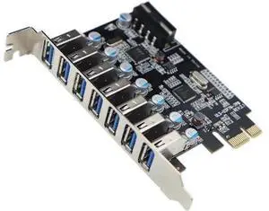 7-Port PCIe USB 3.0 Expansion Card with Molex Power Connector, PCI Express USB3.0 Hub Supporting UASP, Compatible Windows XP/7/8/8.1/10 7-Port PCIe USB 3.0 Expansion Card with Molex Power Connector, PCI Express USB3.0 Hub Supporting UASP, Compatible Windows XP/7/8/8.1/10