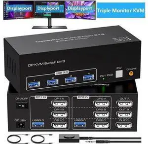 2-Port Triple DP KVM Switch, 8K@60Hz 4K@120Hz, 4 USB3.0 Ports 2-Port Triple DP KVM Switch, 8K@60Hz 4K@120Hz, 4 USB3.0 Ports
