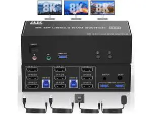 2PC Triple Monitor DP USB3.0 KVM Switch 8K@60Hz, With Audio & 3 USB3.0 Ports 2PC Triple Monitor DP USB3.0 KVM Switch 8K@60Hz, With Audio & 3 USB3.0 Ports