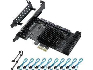 10 Port PCIe X1 SATA 3.0 Expansion Card with ASM1166 Chip, 6Gbps Non-RAID SATA Controller Adapter, Low Profile Bracket & 10 SATA Cables Included 10 Port PCIe X1 SATA 3.0 Expansion Card with ASM1166 Chip, 6Gbps Non-RAID SATA Controller Adapter, Low Profile Bracket & 10 SATA Cables Included