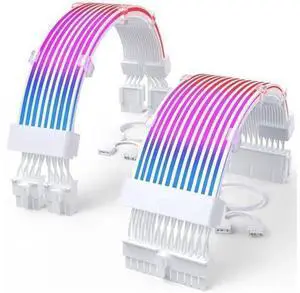 ARGB PSU Extension Cable Kit, PVC Sleeved RGB LED Power Extension Cables, 16AWG, 24Pin ATX + Dual 8Pin PCIe Complete Set for Gaming PC Modding ARGB PSU Extension Cable Kit, PVC Sleeved RGB LED Power Extension Cables, 16AWG, 24Pin ATX + Dual 8Pin PCIe Complete Set for Gaming PC Modding