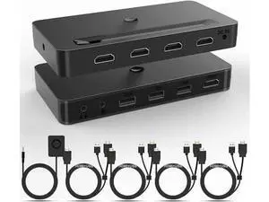 4 In 1 Out HDMI KVM Switch 4K@60Hz, 4 Port KVM Switcher with Audio Mic & 3 USB Ports, Wired Remote, 4 Combo Cables & USB Power Cable Included 4 In 1 Out HDMI KVM Switch 4K@60Hz, 4 Port KVM Switcher with Audio Mic & 3 USB Ports, Wired Remote, 4 Combo Cables & USB Power Cable Included