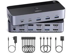 UGREEN 2x2 Dual Monitor HDMI KVM Switch 4K@60Hz, 4 USB 3.0 Ports for 2 PCs Share 2 Displays Keyboard Mouse Printer, Full Accessories with 4 HDMI Cables, 2 USB Cables, Power Adapter & Switch Controller UGREEN 2x2 Dual Monitor HDMI KVM Switch 4K@60Hz, 4 USB 3.0 Ports for 2 PCs Share 2 Displays Keyboard Mouse Printer, Full Accessories with 4 HDMI Cables, 2 USB Cables, Power Adapter & Switch Controller