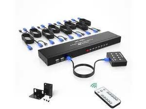 MT-VIKI 8-Port 1U Rack Mount HDMI KVM Switch, 4K@30Hz, IR Remote + Wired Controller, Full Kit with 8 KVM Cables, Rack Ears & Power Adapter MT-VIKI 8-Port 1U Rack Mount HDMI KVM Switch, 4K@30Hz, IR Remote + Wired Controller, Full Kit with 8 KVM Cables, Rack Ears & Power Adapter