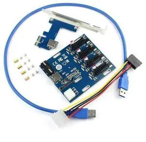 PCIe x1 to 4 PCIe x1 Slots Riser Card, Mini ITX External 4-Port PCIe Port Multiplier Adapter PCIe x1 to 4 PCIe x1 Slots Riser Card, Mini ITX External 4-Port PCIe Port Multiplier Adapter
