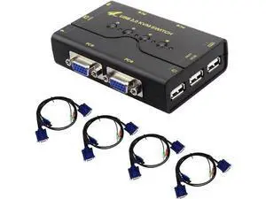 4-Port VGA KVM Switch with USB Hub & Audio, Supports Wireless Keyboard & Mouse, Push Button Switch Control 4-Port VGA KVM Switch with USB Hub & Audio, Supports Wireless Keyboard & Mouse, Push Button Switch Control