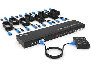 8-Port Rack Mount HDMI KVM Switch, 4K@30Hz, 8-In-1-Out, with KVM Cables, IR Remote, Desktop Control & 4 USB 2.0 Hub 8-Port Rack Mount HDMI KVM Switch, 4K@30Hz, 8-In-1-Out, with KVM Cables, IR Remote, Desktop Control & 4 USB 2.0 Hub