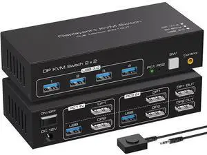 2 Port 2-In-2-Out Dual Monitor DP 1.4 KVM Switch 8K@60Hz 4K@120Hz USB 3.0, External Desktop Controller, 4 USB 3.0 Ports for 2 PCs Share Dual Displays, Keyboard, Mouse & Printer 2 Port 2-In-2-Out Dual Monitor DP 1.4 KVM Switch 8K@60Hz 4K@120Hz USB 3.0, External Desktop Controller, 4 USB 3.0 Ports for 2 PCs Share Dual Displays, Keyboard, Mouse & Printer