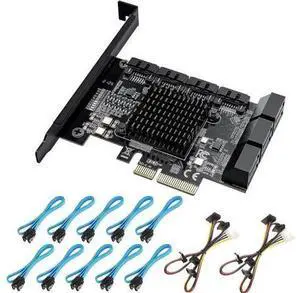 10 Port PCIe X4 SATA 3.0 Expansion Controller Card, 6Gbps Storage Adapter with 10 SATA Cables & 2 SATA Power Splitter Cables, Standard Bracket Included 10 Port PCIe X4 SATA 3.0 Expansion Controller Card, 6Gbps Storage Adapter with 10 SATA Cables & 2 SATA Power Splitter Cables, Standard Bracket Included