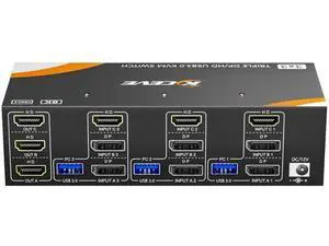3-In-3-Out Triple Monitor DP+HDMI KVM Switch 8K@60Hz 4K@144Hz, USB 3.0 KVM Switcher for 3 PCs Share Keyboard Mouse, Wired Remote & Power Adapter Included 3-In-3-Out Triple Monitor DP+HDMI KVM Switch 8K@60Hz 4K@144Hz, USB 3.0 KVM Switcher for 3 PCs Share Keyboard Mouse, Wired Remote & Power Adapter Included