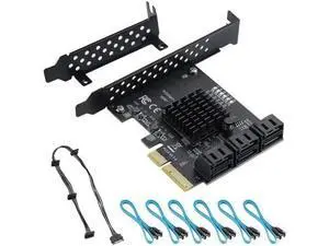 PCIe 4X to 6-Port SATA 3.0 Expansion Card, 6Gbps SATA Controller Card with LED Activity Indicator, Comes with 6 SATA Data Cables & 15-Pin Power Cord, Compatible with Windows & Linux Systems PCIe 4X to 6-Port SATA 3.0 Expansion Card, 6Gbps SATA Controller Card with LED Activity Indicator, Comes with 6 SATA Data Cables & 15-Pin Power Cord, Compatible with Windows & Linux Systems