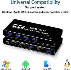 2 Port USB-C HDMI 2.0 KVM Switch 4K@60Hz, 2 in 1 Out KVM Console with 4 USB 3.0 Ports for 2 PCs Share Monitor Keyboard Mouse 2 Port USB-C HDMI 2.0 KVM Switch 4K@60Hz, 2 in 1 Out KVM Console with 4 USB 3.0 Ports for 2 PCs Share Monitor Keyboard Mouse