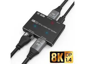 DP to DP+HDMI Mixed Output Splitter, 8K@30Hz 4K@120Hz UHD Video Distributor for Laptop PC to TV Projector Dual Display DP to DP+HDMI Mixed Output Splitter, 8K@30Hz 4K@120Hz UHD Video Distributor for Laptop PC to TV Projector Dual Display