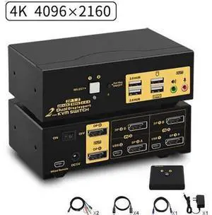 2-Port Dual DisplayPort KVM Switch, 4K@60Hz 4:4:4, Audio, USB2.0 Hub with Cables & Hotkey Switch 2-Port Dual DisplayPort KVM Switch, 4K@60Hz 4:4:4, Audio, USB2.0 Hub with Cables & Hotkey Switch