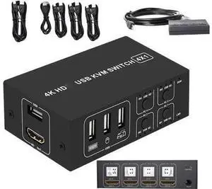 4 Port 4 In 1 Out HDMI KVM Switch 4K@30Hz 1080P@60Hz, USB KVM Switcher for 4 PCs Share Monitor Keyboard Mouse, Compatible with Windows Mac Laptops 4 Port 4 In 1 Out HDMI KVM Switch 4K@30Hz 1080P@60Hz, USB KVM Switcher for 4 PCs Share Monitor Keyboard Mouse, Compatible with Windows Mac Laptops