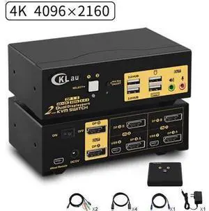2-Port 2x2 Dual DisplayPort KVM Switch, 4K 4096x2160@60Hz 4:4:4, Audio, USB2.0 Hub, Hotkey Switch Supported 2-Port 2x2 Dual DisplayPort KVM Switch, 4K 4096x2160@60Hz 4:4:4, Audio, USB2.0 Hub, Hotkey Switch Supported