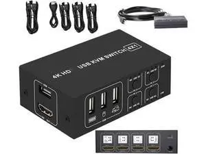 4 Port 4-In-1-Out HDMI KVM Switch, 4K@30Hz 1080P@60Hz USB KVM Switcher for 4 PCs Laptops, Share Monitor Keyboard Mouse, Support Win7 Win10 Mac 4 Port 4-In-1-Out HDMI KVM Switch, 4K@30Hz 1080P@60Hz USB KVM Switcher for 4 PCs Laptops, Share Monitor Keyboard Mouse, Support Win7 Win10 Mac