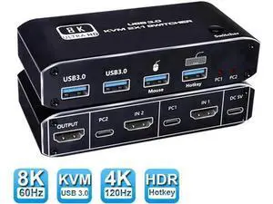 2023 Top 2-Port HDMI 2.1 KVM Switch 2X1, 8K@60Hz & 4K@120Hz, 2 PCs Share 1 Monitor, USB KVM Selector 2023 Top 2-Port HDMI 2.1 KVM Switch 2X1, 8K@60Hz & 4K@120Hz, 2 PCs Share 1 Monitor, USB KVM Selector
