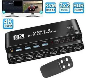 2x2 HDMI & USB-C Dual Monitor KVM Matrix Switch 4K@60Hz, 2 In 2 Out KVM Switcher with 2 USB 3.0 Ports for 2 PCs Share Two Displays Keyboard Mouse 2x2 HDMI & USB-C Dual Monitor KVM Matrix Switch 4K@60Hz, 2 In 2 Out KVM Switcher with 2 USB 3.0 Ports for 2 PCs Share Two Displays Keyboard Mouse