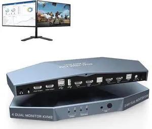2x2 Dual HDMI KVM Switch 4K@60Hz HDCP 2.2, 2-In-2-Out Dual Monitor HDMI KVM Switcher for 2 PCs Share 2 Displays 2x2 Dual HDMI KVM Switch 4K@60Hz HDCP 2.2, 2-In-2-Out Dual Monitor HDMI KVM Switcher for 2 PCs Share 2 Displays