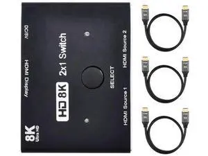 2-In-1-Out HDMI 2.1 8K KVM Switch Hub, 8K@60Hz & 4K@60Hz SST, HDCP Compliant, 3 HDMI 2.1 Cables Included 2-In-1-Out HDMI 2.1 8K KVM Switch Hub, 8K@60Hz & 4K@60Hz SST, HDCP Compliant, 3 HDMI 2.1 Cables Included