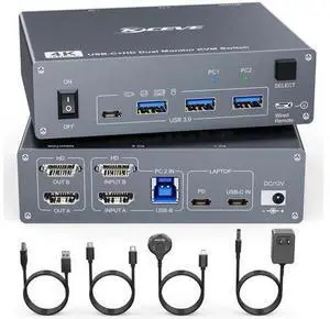 2 Port Dual Monitor USB-C & HDMI KVM Switch 4K@60Hz, USB 3.0 Type-C KVM Switcher for 2 PCs Share Dual Displays, Keyboard & Mouse 2 Port Dual Monitor USB-C & HDMI KVM Switch 4K@60Hz, USB 3.0 Type-C KVM Switcher for 2 PCs Share Dual Displays, Keyboard & Mouse