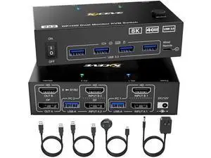 2x2 Dual Monitor DP+HDMI KVM Switch 8K@60Hz, USB 3.0 KVM Switcher for 2 PCs Share Dual Displays Keyboard Mouse 2x2 Dual Monitor DP+HDMI KVM Switch 8K@60Hz, USB 3.0 KVM Switcher for 2 PCs Share Dual Displays Keyboard Mouse