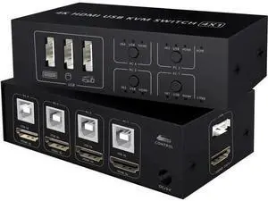 4-Port 4 In 1 Out HDMI KVM Switch, 4K@60Hz, 4 PCs Share One Monitor, Keyboard & Mouse, Compatible with Laptop, PC, PS4, Xbox, HDTV 4-Port 4 In 1 Out HDMI KVM Switch, 4K@60Hz, 4 PCs Share One Monitor, Keyboard & Mouse, Compatible with Laptop, PC, PS4, Xbox, HDTV