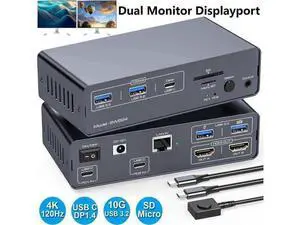 13-in-1 USB3.2 USB-C DP KVM Switch Docking Station, Dual Monitor Type-C + DisplayPort KVM Dock 4K@120Hz for 1 Laptop & 1 Desktop Share Two Monitors USB Peripherals 13-in-1 USB3.2 USB-C DP KVM Switch Docking Station, Dual Monitor Type-C + DisplayPort KVM Dock 4K@120Hz for 1 Laptop & 1 Desktop Share Two Monitors USB Peripherals