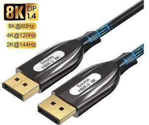 8K DP 1.4 Fiber Optic Cable 65Feet/20m, 8K Displayport 1.4 Cable, Heavy Duty Cord, Oxygen-Free Copper, 32.4Gbps Ultra High Speed, 8K@60Hz, 4K@144Hz, 2K@240Hz, Support HBR3, DSC 1.2, HDR10 8K DP 1.4 Fiber Optic Cable 65Feet/20m, 8K Displayport 1.4 Cable, Heavy Duty Cord, Oxygen-Free Copper, 32.4Gbps Ultra High Speed, 8K@60Hz, 4K@144Hz, 2K@240Hz, Support HBR3, DSC 1.2, HDR10