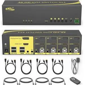 4 In 2 Out HDMI+DP Dual Monitor KVM Switch 4K@60Hz 4:4:4, 4 Computers Share 2 Monitors with Audio & USB2.0 Hub, Support Extended Display 4 In 2 Out HDMI+DP Dual Monitor KVM Switch 4K@60Hz 4:4:4, 4 Computers Share 2 Monitors with Audio & USB2.0 Hub, Support Extended Display