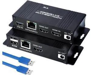 HDMI KVM Extender Over Cat5e/Cat6/Cat7 Cable Up to 164FT, HDMI to RJ45 1080P@60Hz, Transmitter & Receiver Kit, USB Keyboard Mouse Control, Zero Latency, POC Single Power Supply HDMI KVM Extender Over Cat5e/Cat6/Cat7 Cable Up to 164FT, HDMI to RJ45 1080P@60Hz, Transmitter & Receiver Kit, USB Keyboard Mouse Control, Zero Latency, POC Single Power Supply