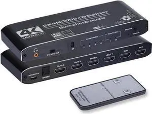 2x4 HDMI Matrix Switch Splitter with Audio Extractor & IR Remote, HDMI 2.0b 4K@60Hz Matrix Support Optical SPDIF + 3.5mm Audio, HDCP2.2 RGB 4:4:4 HDR for 4K HDTV Monitor 2x4 HDMI Matrix Switch Splitter with Audio Extractor & IR Remote, HDMI 2.0b 4K@60Hz Matrix Support Optical SPDIF + 3.5mm Audio, HDCP2.2 RGB 4:4:4 HDR for 4K HDTV Monitor