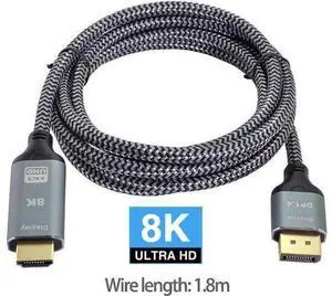1.8M/6FT DP 1.4 Male to HDMI 2.0 Male Cable, Uni-Directional DisplayPort to HDMI Cord Supports 8K UHD 4K Video Audio for HDTV Monitor PC Laptop Graphics Card 1.8M/6FT DP 1.4 Male to HDMI 2.0 Male Cable, Uni-Directional DisplayPort to HDMI Cord Supports 8K UHD 4K Video Audio for HDTV Monitor PC Laptop Graphics Card