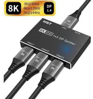 DP 1.4 MST Hub 1 In 3 Out DisplayPort Splitter, 8K Multi-Monitor DP to DP Video Converter, Support Triple Dual 4K Extended Display Only for Windows MST Graphics Cards DP 1.4 MST Hub 1 In 3 Out DisplayPort Splitter, 8K Multi-Monitor DP to DP Video Converter, Support Triple Dual 4K Extended Display Only for Windows MST Graphics Cards