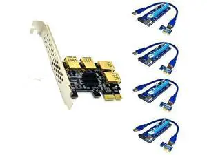 PCIe 1X to 4 PCIe 16X Mining Riser Card, USB3.0 Powered GPU Extension Adapter with 4 SATA Cables for BTC Mining Rig PCIe 1X to 4 PCIe 16X Mining Riser Card, USB3.0 Powered GPU Extension Adapter with 4 SATA Cables for BTC Mining Rig