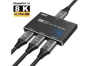 DP 1.4 1 In 3 Out MST Splitter Hub, Triple DisplayPort Video Distributor Support MST Extended & SST Mirror Mode, 8K@30Hz Single Screen, 4K@144Hz High Refresh Ultra HD Adapter DP 1.4 1 In 3 Out MST Splitter Hub, Triple DisplayPort Video Distributor Support MST Extended & SST Mirror Mode, 8K@30Hz Single Screen, 4K@144Hz High Refresh Ultra HD Adapter