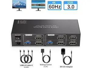 2 Port Dual Monitor HDMI KVM Switch 4K@60Hz USB 3.0, 4 USB 3.0 Ports for 2 PCs Share 2 Displays, Keyboard, Mouse, Printer & USB Flash Drive 2 Port Dual Monitor HDMI KVM Switch 4K@60Hz USB 3.0, 4 USB 3.0 Ports for 2 PCs Share 2 Displays, Keyboard, Mouse, Printer & USB Flash Drive