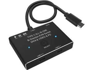Bi-Directional USB-C KVM Switch Black, 2 Computers Sharing, 8K@60Hz / 4K@120Hz, 10Gbps Data, 100W PD Charge, Thunderbolt Compatible Bi-Directional USB-C KVM Switch Black, 2 Computers Sharing, 8K@60Hz / 4K@120Hz, 10Gbps Data, 100W PD Charge, Thunderbolt Compatible