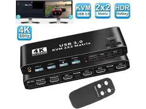 2x2 Dual Monitor HDMI USB-C KVM Matrix Switch 2 In 2 Out, 4K@60Hz, 2 PCs Share 2 Monitors, Keyboard, Mouse & 2 USB3.0 Ports 2x2 Dual Monitor HDMI USB-C KVM Matrix Switch 2 In 2 Out, 4K@60Hz, 2 PCs Share 2 Monitors, Keyboard, Mouse & 2 USB3.0 Ports