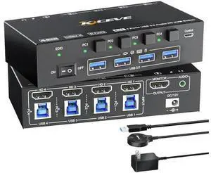4 Port HDMI USB3.0 KVM Switch 4K@60Hz with Audio & EDID Emulator, 4 PCs Share One Monitor, Keyboard & Mouse 4 Port HDMI USB3.0 KVM Switch 4K@60Hz with Audio & EDID Emulator, 4 PCs Share One Monitor, Keyboard & Mouse