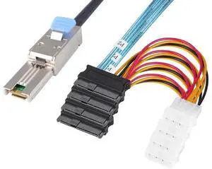 2 Pack Mini SAS SFF-8088 26Pin to 4 x SFF-8482 29Pin Breakout Cable 1M(3.3FT), External Mini SAS with Integrated Power Wire for SAS SATA HDD SSD RAID Storage 2 Pack Mini SAS SFF-8088 26Pin to 4 x SFF-8482 29Pin Breakout Cable 1M(3.3FT), External Mini SAS with Integrated Power Wire for SAS SATA HDD SSD RAID Storage