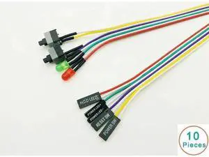 10 Pack PC Front Panel Cables, Power Switch + Reset + HDD LED Wires, 66cm Length for Desktop PCs, BTC Mining Rigs & Antminer Devices 10 Pack PC Front Panel Cables, Power Switch + Reset + HDD LED Wires, 66cm Length for Desktop PCs, BTC Mining Rigs & Antminer Devices